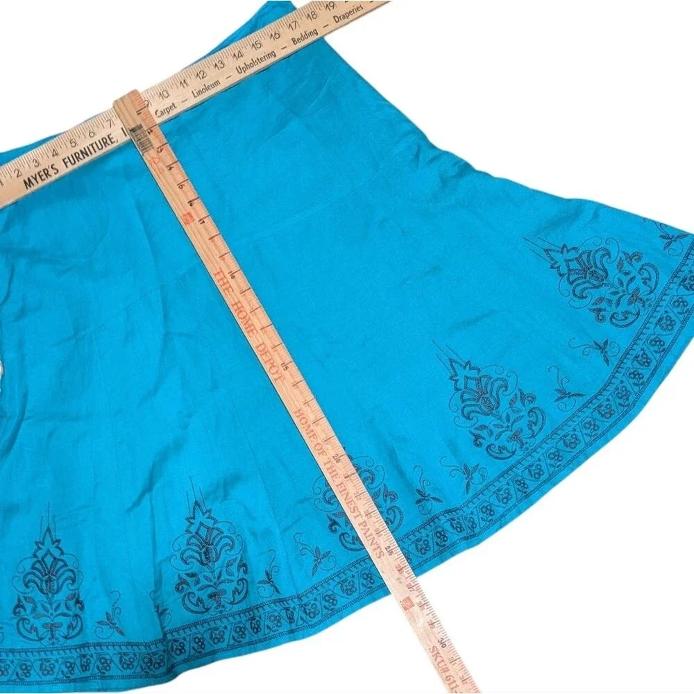 Bob Mackie Studios turquois full skirt swing boho embroidered linen blend 12